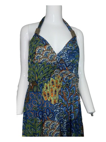 XL CHRISTINA LOVE Vibrant Gorgeous Peacock Knee Length Women’s Halter Dress - Picture 8 of 19