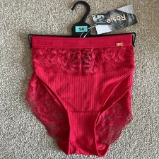 M&S Size 14 Rosie Loungewear High Leg French Designed Lace Knickers Bright Red