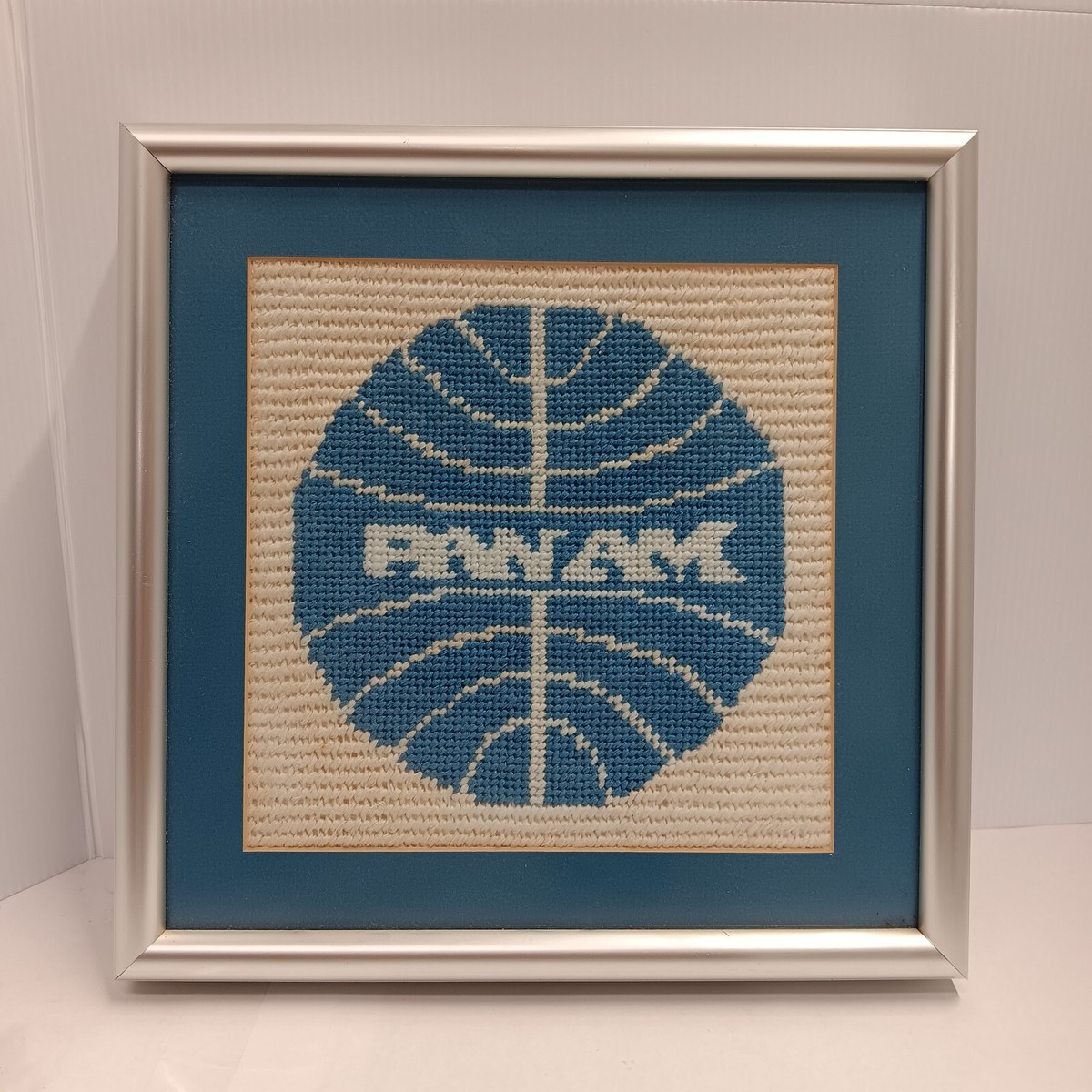 Vintage Pan Am Airlines Framed Wall Art Embroidered Large Cross