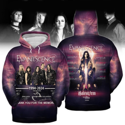 3D HOODIE US size, Evanescence 1994-2024 Thank You For The Memories Hoodie