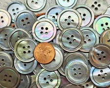 10 Vintage 1940s 4-Hole Iridescent Gray Mother of Pearl Buttons ~ almost 7/8"
