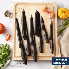 Gourmetop Kitchen Knife Set with No Drilling Magnetic Strip, Knives Set Black(6)