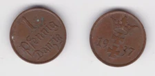 1 Pfennig Copper Coin Danzig 1937 Hunter D 2 VF+ (156524)
