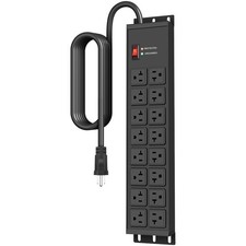 Heavy Duty 20 Amp Power Strip 4800J, 16 Outlets 12 Gauge Garage Industrial Su...
