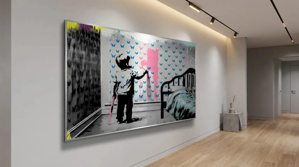 Banksy Hommage - Schmetterling  -gebürstetem Silber-Alu  XXL, limitiert, Pop Art - Bild 3 von 4