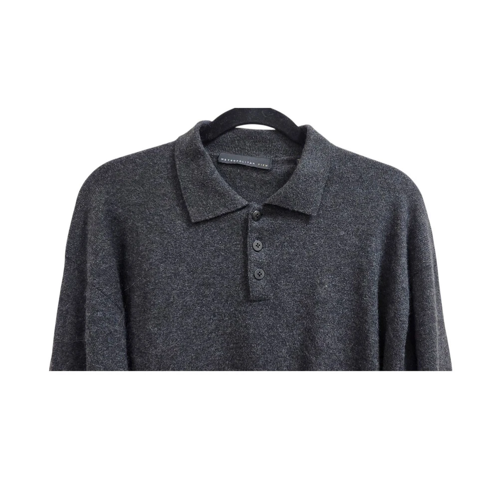 Metropolitan View 100% Cashmere Mens Polo Sweater L Gray Soft Luxury Knit Pullov - Image 3 of 4