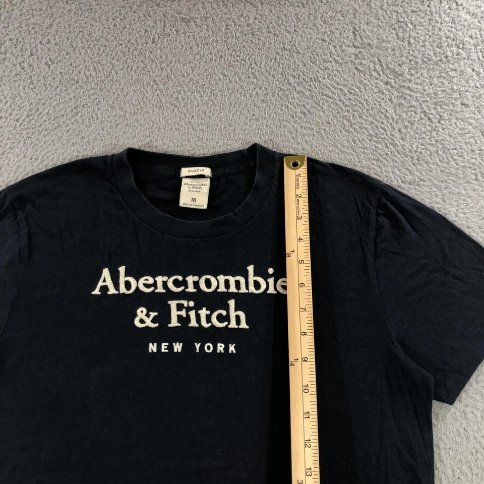 Camisa De Colección Abercrombie & Fitch Para Hombres M Azul Marino Músculo Bordado Logo Nueva York Foto 4 de 4