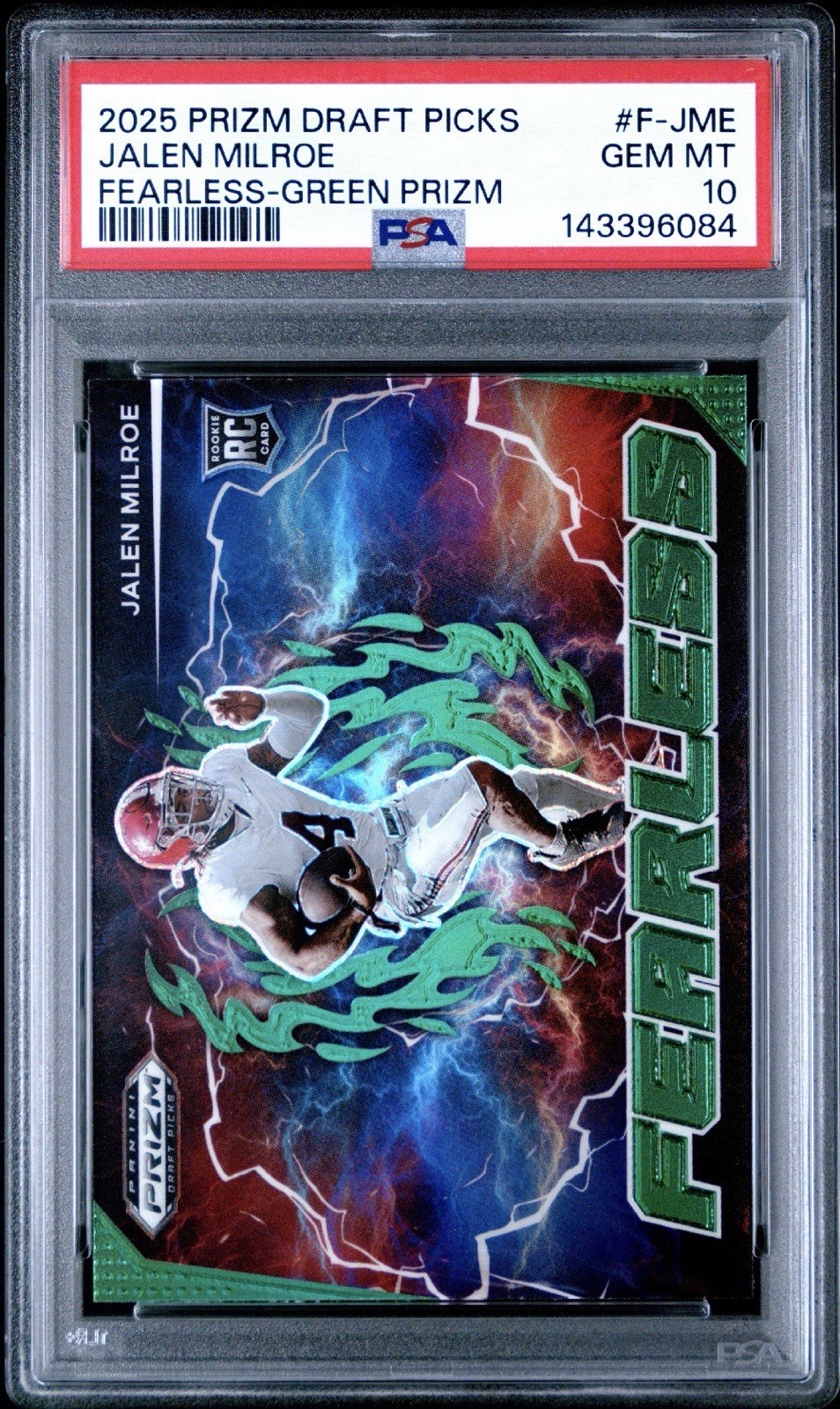 Jalen Milroe Panini Prizm Draft Picks Fearless #FJME Green Prizm