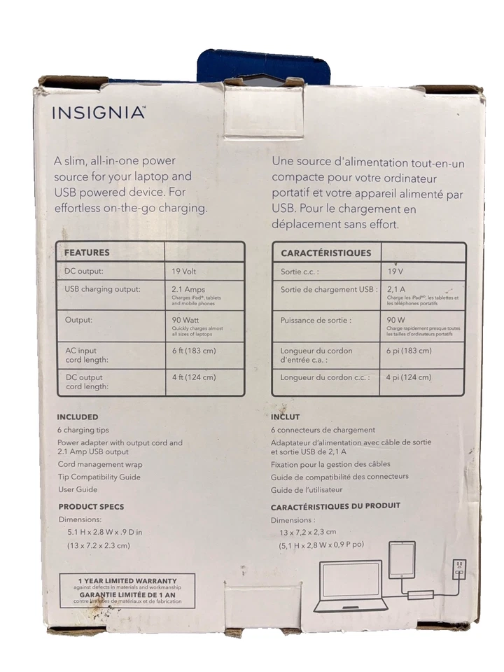 Carregador universal para laptop Insignia 90W NS-PWLC595-C (CAIXA ABERTA) - Imagem 3 de 3