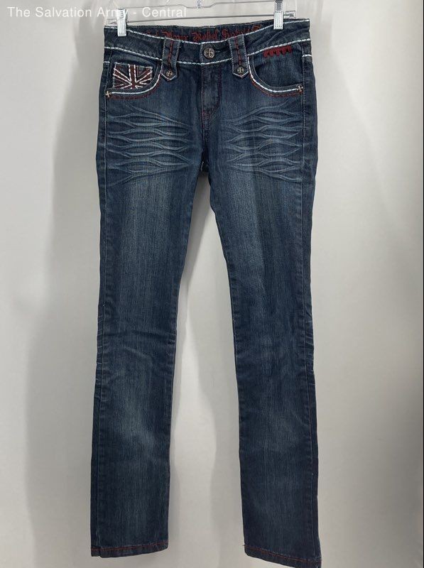 Rebel Spirit Womens Blue Medium Wash 5-Pocket Design Straight Jeans Size 29WX33L
