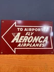 #1- NOS Vintage FLY AERONCA AIRPLANES PORCELAIN SIGN GAS OIL AVIATION AIRPLANE