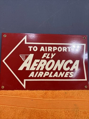 #1- NOS Vintage FLY AERONCA AIRPLANES PORCELAIN SIGN GAS OIL AVIATION AIRPLANE