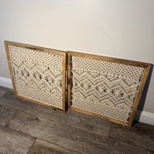 Large Boho Coastal Macrame Wall Art Set of 2 Wood Framed Panels 24x24   Bundle