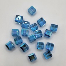 Swarovski Crystal Aquamarine AB Faceted Cube 5601 Bead; 4mm 12pc or 6mm 6pc 
