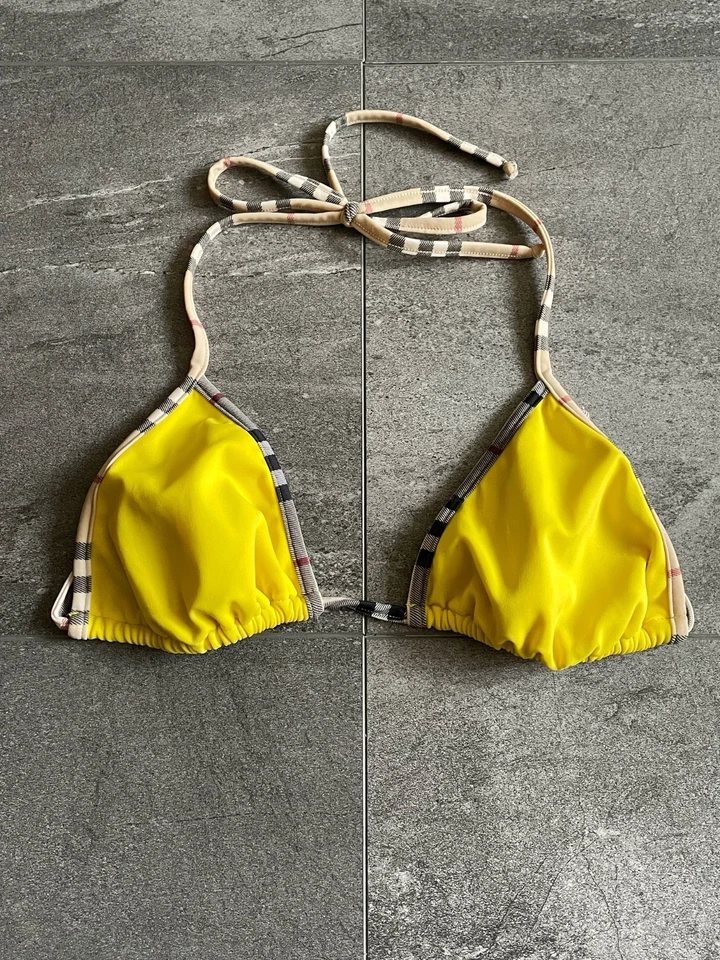 Burberry Swimsuit Yellow Bikini Nova Check Trim Designer Two-Piece Set, Size L/S - Image 2 of 4