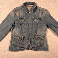 DKNY Jeans Womens Denim Jacket Light Wash Button Front Utility Pockets Size M