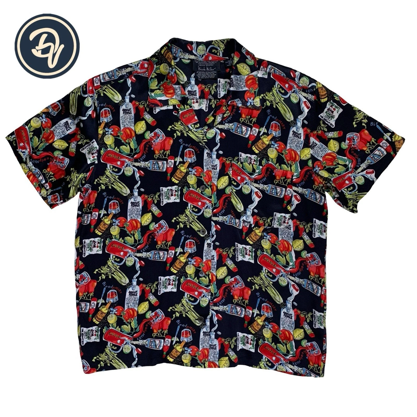 VTG 90's M Nicole Miller " Absolute Pepper " 100 % Silk Unisex Short Sleeve