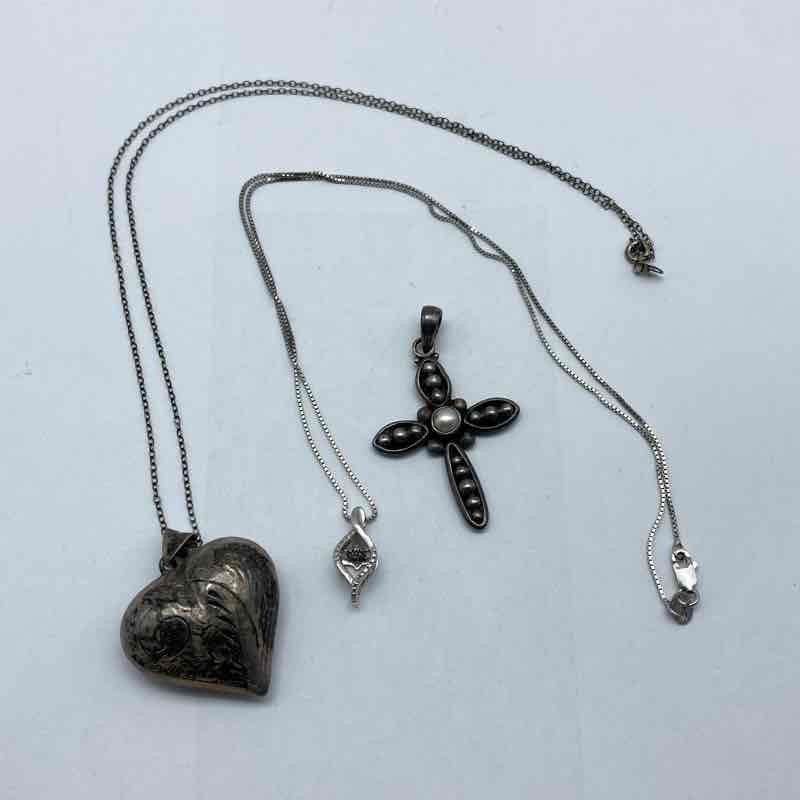 Sterling Silver 925 Jewelry Lot Heart Locket Cross Sapphire Necklaces 14.66g