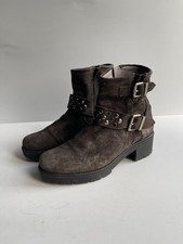 Stivaletti biker Kanna scamosciati borchie 39 6 ottime condizioni fibbia grigio zip grossa lato