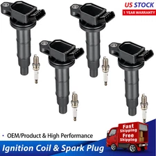 Set of 4 Ignition Bobinas and Spark Plug For Toyota TC Camry Corolla Highlander