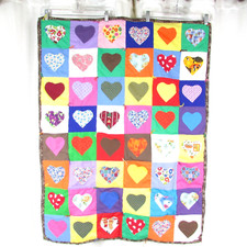 Home Hand Made Patchwork Lap Quilt Wall Hanging Multicolor Hearts Applique Tied