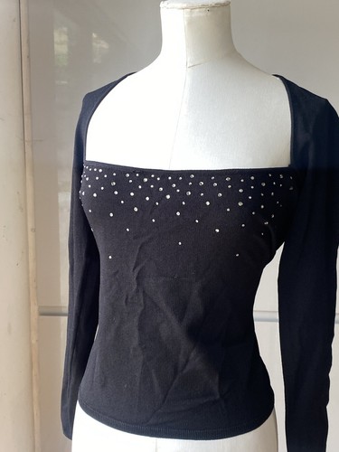 IPSE GAZEBO VINTAGE ELASTICIZZATO NERO TOP DETTAGLIO DIAMANTE MADE IN ITALY 75% VISCOSA - Foto 6 di 11