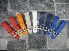 New 24mm Tang Strap Grain Leather Tongue Watch Band for PANERAI 44mm Blue Red