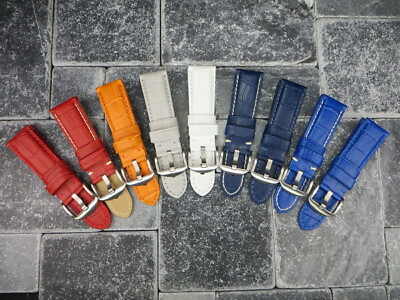 New 24mm Tang Strap Leather Tongue Watch Band for PANERAI 44mm Blue Red Regular