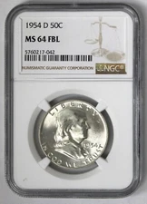 1954-D Franklin Half Dollar - NGC MS64 FBL - White Label !!