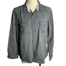 Route 66 Button Up Long Sleeve Shirt XL Grey Roll Tab Chest Pockets Cotton