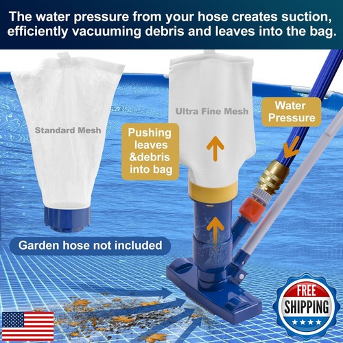 POOLAZA Portable Pool Vacuum Jet Underwater Cleaner (2025 Upgrade)with Fine M - Picture 3 of 5