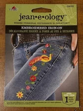 jean.e.ology 7 Piece Embroidered Iron-On. Peacock with Flowers New Unopened