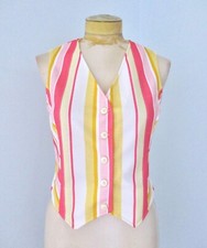 Vtg 70s Disco Red Yellow Gold Diagonal Stripe Polyester Knit Button Vest 12