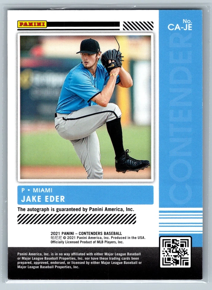2021 Contenders Jake Eder #CA-JE Auto Miami Marlins - Image 2 of 2