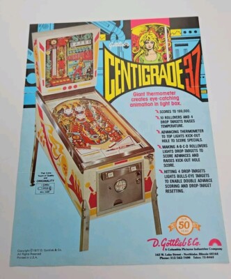 Centigrade 37 Gottlieb Pinball Flyer 1977 Brochure Advertising Promo Wedge Head
