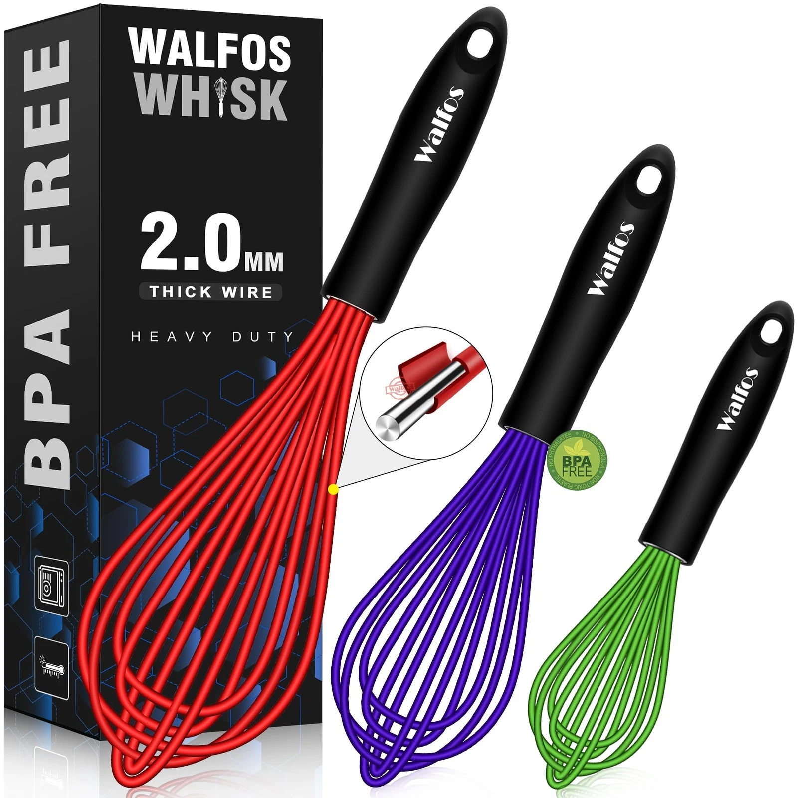 Walfos Whisk,8.5+9+11In Silicone Whisk, BPA Free Whisks for Cooking Non Scratch.
Opens in a new wind