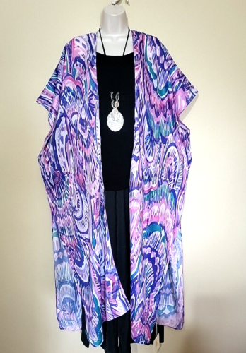 Kimono Artsy Boho Purple Abstract Shell Duster Plus One Size 1X 2X 3X 4X I