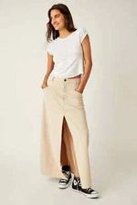NWT $128 Free People Come As You Are Cord Maxi Skirt Beechwood 4