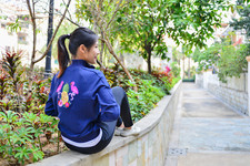 Embroidered Blue Zip Front Sweater Sweatpants Soft Fleece Top And Jogger Set