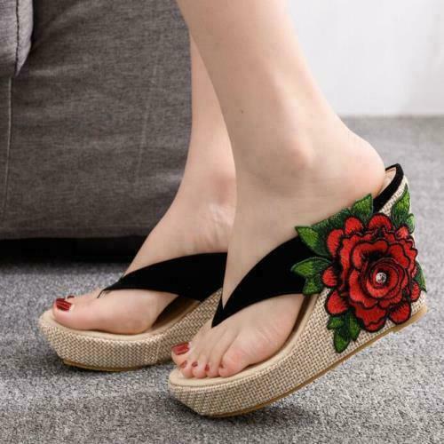 PANTOFOLA D’ORO Sandali donna fiori spiaggia tacchi alti pantofole zeppa scarpe plateau infradito