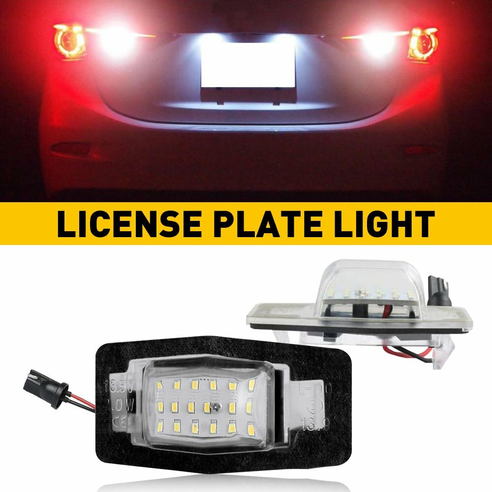 2-Pack White LED License Plate Lights For 1999-2003 Mazda Protege & Miata MX-5 - 6000K, IP67