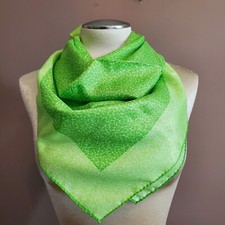 Robinson Golluber Scarf Green 26" Sq Handrolled Hem Abstract Border Vintage Flaw