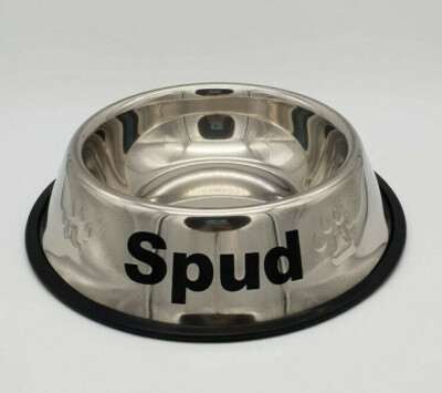 BNWT Unbranded Personalised Dog Bowl Paw Embossed Stainless Non Slip 21cm