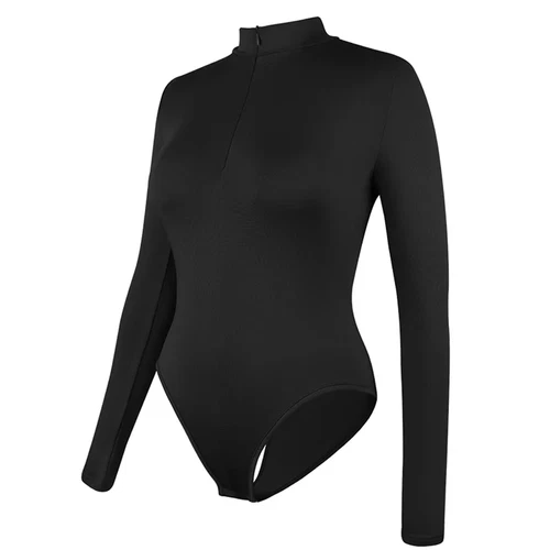Body donna finto collo foderato in pile manica lunga girocollo casual body top - Foto 7 di 12