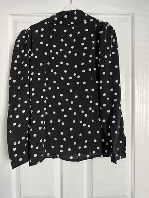 black and white polka dot wrap top