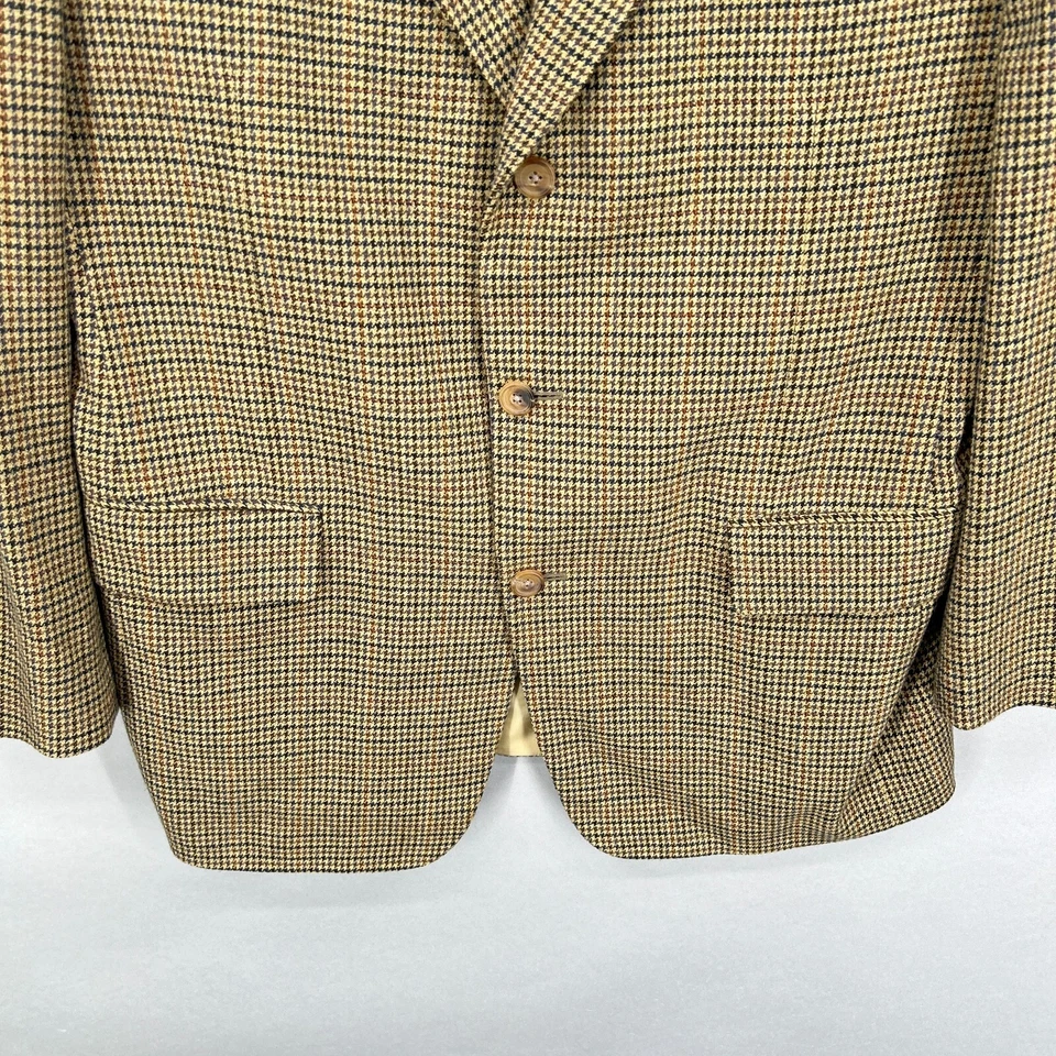 Samuelsohn Sport Coat Jacket Men 42R Houndstooth Brown Tan 3 Button Classic - Image 4 of 4