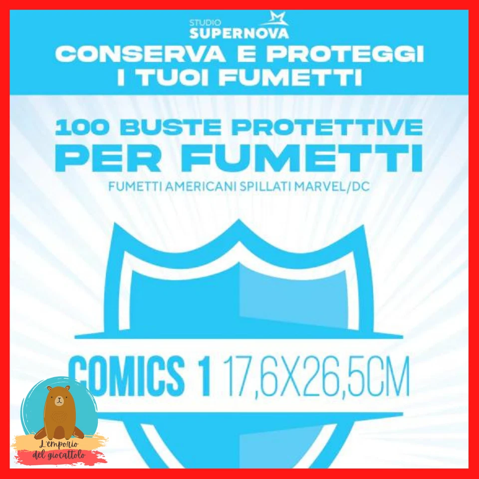 100 BUSTE PROTETTIVE SPILLATI 17,6X26,5 studio supernova fumetti DC MARVEL