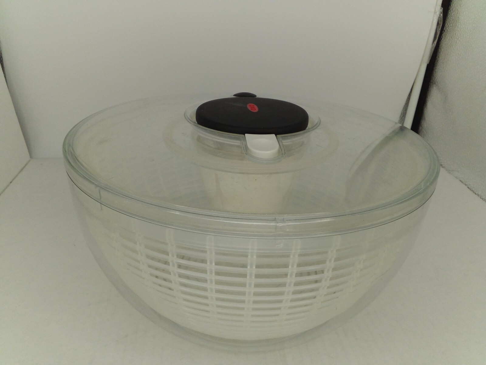 OXO Clear and White Plastic Salad Spinner for Effortless Greens-image
