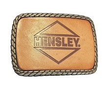 Vtg Belt Buckle Hensley Industries 1983 BTS Solid Brass Leather Front USA Made