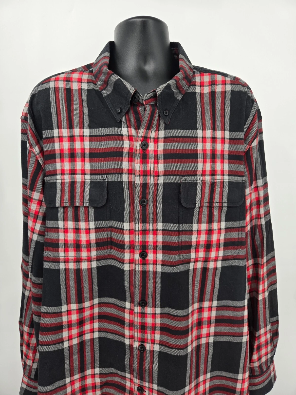 Duluth Flannel Shirt 3XL Black Red Plaid Cotton Pocket Outdoor Construction Men